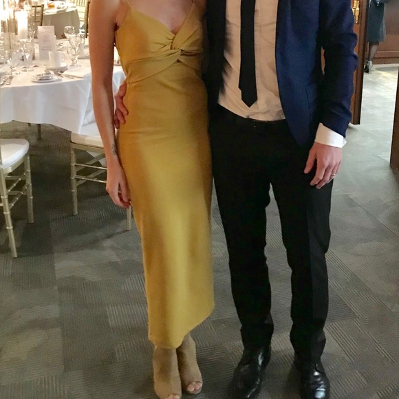 Calf Length Mustard Peekaboo Dress - Picture 4 of 4